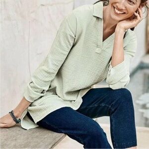 J. Jill 100% Organic Grown Gauze Cotton Pale Green Pure Jill M